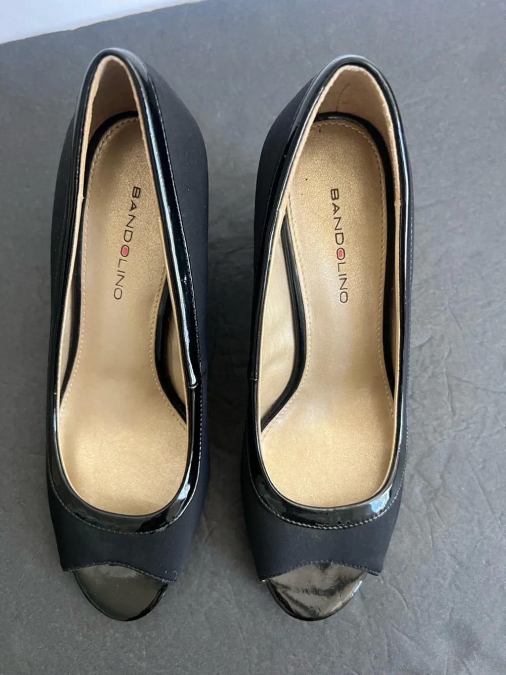 Bandolino Black Satin Peep Toe Wedges, 7.5 - Picture 3 of 7